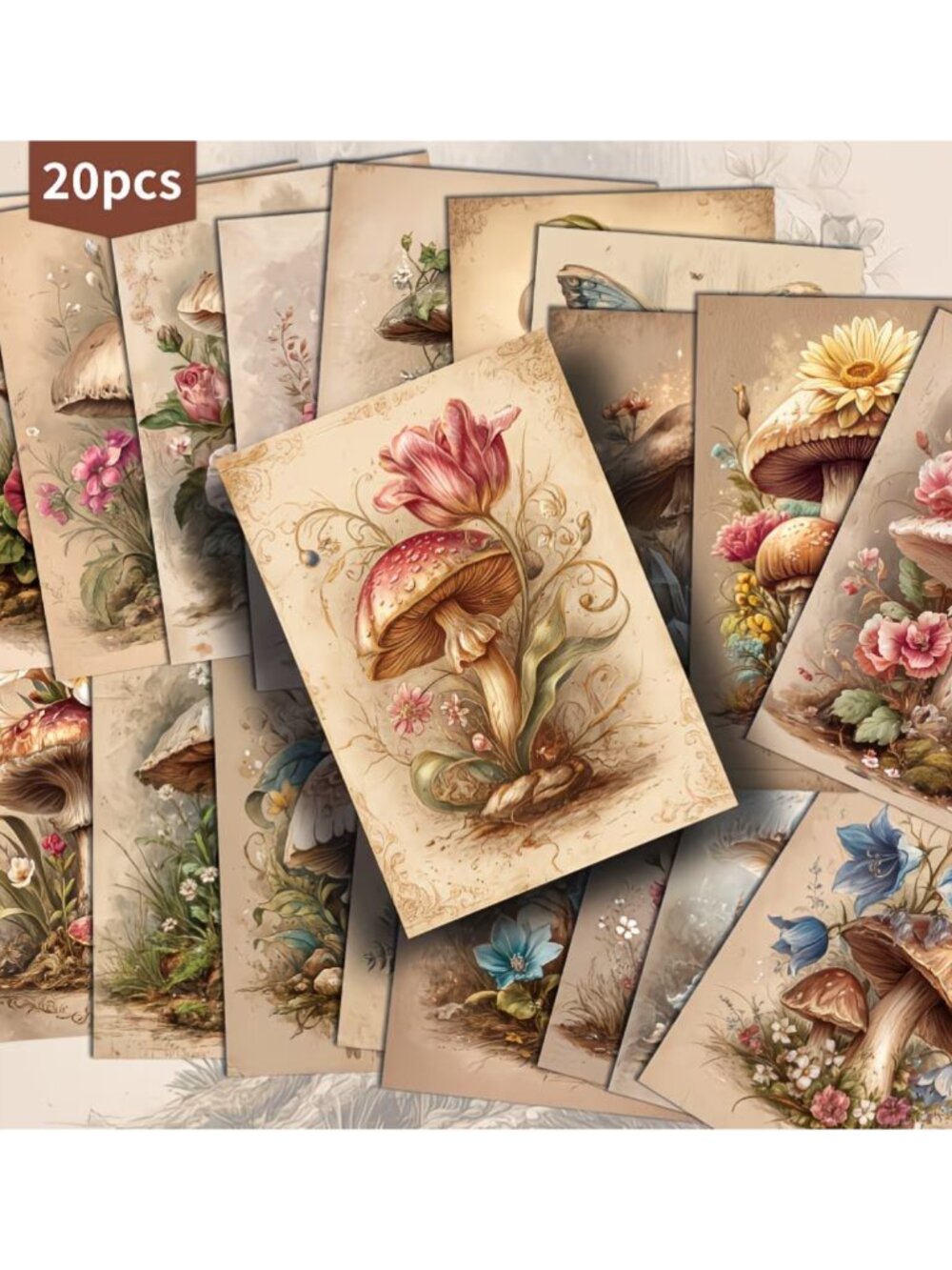 Scrapbooking Junk Journals Vintage Illustrations Mushroom Flower & Butterfly